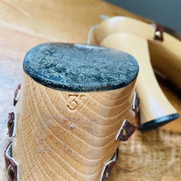 Aldo Brown Leather Strappy Platform Wood Heels Studded Size 37 Italy - Picture 10 of 12